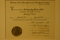 Mount Zion Hospital and Medical Center Certificate