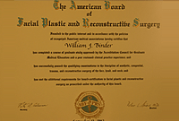 American Board of Facial Plastic and reconstructive Surgery Certificate