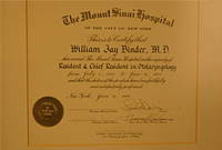 The Mount Sinai Hospital of the City of New York certificate